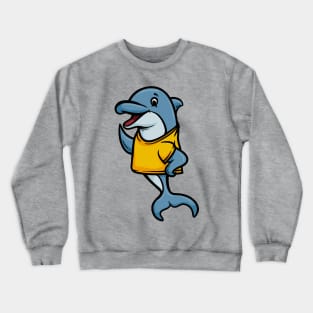 Cute Anthropomorphic Human-like Cartoon Character Dolphin in Clothes Crewneck Sweatshirt